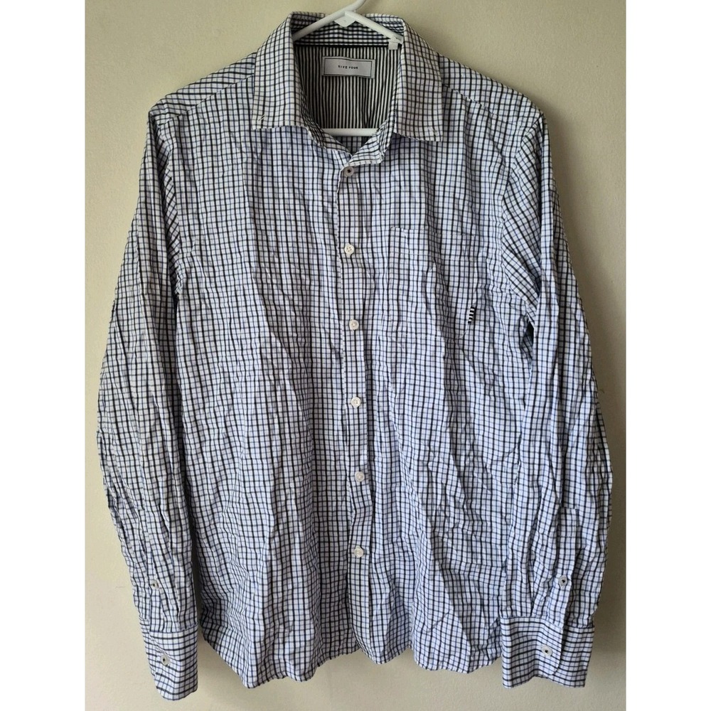 Five Four Button Down Shirt Mens Size Large Blue White Gray Check Long Sleeve